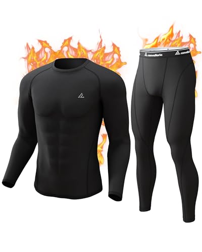 CL convallaria Thermounterwäsche Herren Atmungsaktiv Thermoaktiv Funktionsunterwäsche Innenfleece Skiunterwäsche Weich Thermo Unterwäsche Set von CL convallaria