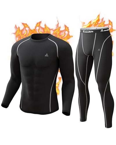 CL convallaria Thermounterwäsche Herren Atmungsaktiv Thermoaktiv Funktionsunterwäsche Innenfleece Skiunterwäsche Weich Thermo Unterwäsche Set von CL convallaria