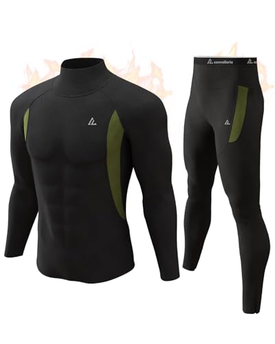 CL convallaria Thermounterwäsche Set Winter Jagdausrüstung Sport Lange Unterhose Unterhose Oberteil Mittelschwer, A-schwarzer Rollkragen von CL convallaria