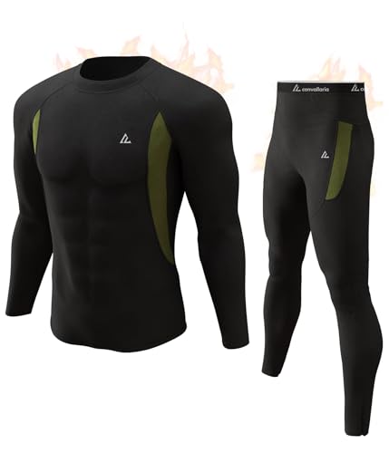 CL convallaria Thermounterwäsche Set Winter Jagdausrüstung Sport Lange Unterhose Unterhose Oberteil Mittelschwer, A - Schwarz von CL convallaria