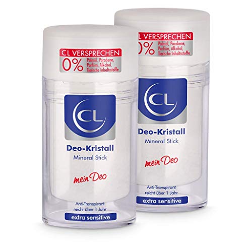 CL Deo Kristall Antitranspirant gegen starkes Schwitzen - 2er Pack 120 g Mineral Stick für empfindliche Haut - Deo Stick reicht über ein Jahr - Anti Transpirant Herren & Damen - Deodorant Männer von CL