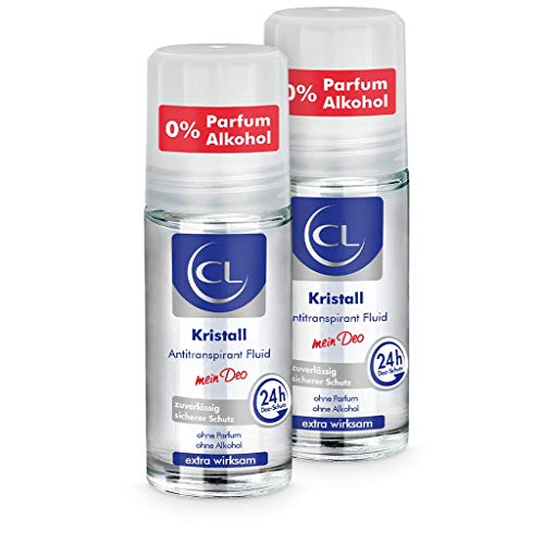 CL Kristall Antitranspirant gegen starkes Schwitzen - 2er Pack 50 ml Anti Transpirant Deo Roller bietet 24 Stunden Schutz bei empfindlicher Haut - Kristall Deoroller Herren & Damen - Deodorant Männer von CL