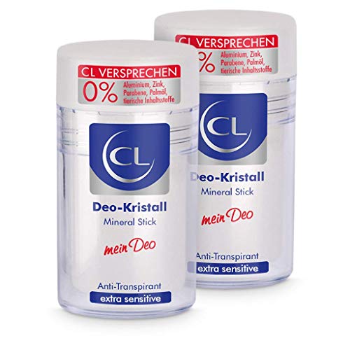 CL Kristall Antitranspirant gegen starkes Schwitzen - 2er Pack 60 g Mineral Stick für empfindliche Haut - Deo Stick reicht für mehrere Monate - Anti Transpirant Herren & Damen - Deodorant Männer von CL