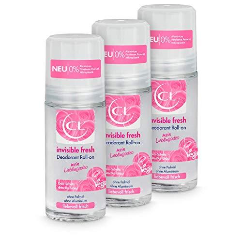 CL invisible fresh Deodorant Roll-on mit langanhaltendem Duft - 3er Pack 50 ml Deo Roller ohne Aluminium, Zink & Mikroplastik mit Blütenduft - veganes Deo Damen ohne weiße Flecken - Deodorant Frauen von CL