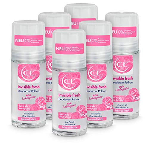 CL invisible fresh Deodorant Roll-on mit langanhaltendem Duft - 6er Pack 50 ml Deo Roller ohne Aluminium, Zink & Mikroplastik mit Blütenduft - veganes Deo Damen ohne weiße Flecken - Deodorant Frauen von CL