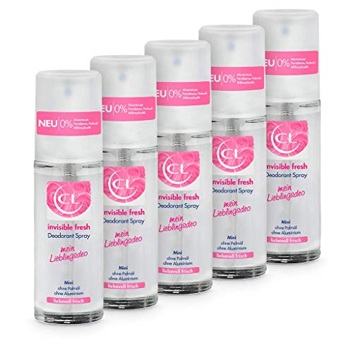 CL invisible fresh Deodorant Spray mit langanhaltendem Duft - 5er Pack 20 ml Deo Spray ohne Aluminium, Zink & Mikroplastik mit Blütenduft - veganes Deo Damen ohne weiße Flecken - Deodorant Frauen von CL