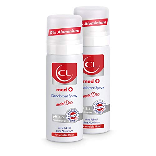 CL med + Deodorant Spray für sensible Haut - 2er Pack 50 ml Deo Spray ph hautneutral ohne Aluminium & Zink bietet aktiven Schutz & sanfte Pflege - Deo Herren & Damen - Deodorant Männer & Frauen von CL