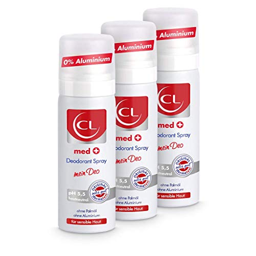 CL med + Deodorant Spray für sensible Haut - 3er Pack 50 ml Deo Spray ph hautneutral ohne Aluminium & Zink bietet aktiven Schutz & sanfte Pflege - Deo Herren & Damen - Deodorant Männer & Frauen von CL