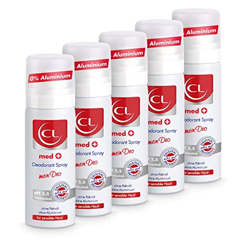 CL med + Deodorant Spray für sensible Haut - 5er Pack 50 ml Deo Spray ph hautneutral ohne Aluminium & Zink bietet aktiven Schutz & sanfte Pflege - Deo Herren & Damen - Deodorant Männer & Frauen von CL