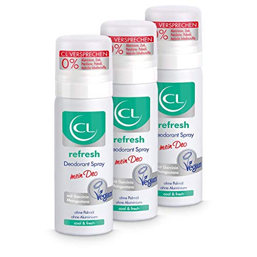 CL refresh Deodorant Spray mit kühlender Wirkung - 3er Pack 50 ml Deo Spray ohne Aluminium & Zink bietet Frische - veganes Deo Herren & Damen - antibakterielles Deodorant Männer & Frauen von CL