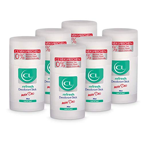 CL refresh Deodorant Stick mit kühlender Wirkung - 6er Pack 25 ml Deo Stick ohne Aluminium & Zink - veganes Deo Herren & Damen - antibakterielles Deodorant Männer & Frauen mit ProVitamin B5 von CL