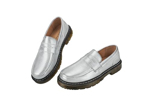 CLAKBLRG Klassische Damen-Slipper für Damen, modisch, Mokassins, Mokassins, Silberfarben metallisch, 39 EU von CLAKBLRG