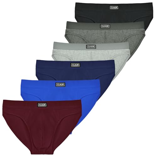 CLALER 6er Pack Herren Slips Baumwolle Weich,Männer Classic Unterwäsche mit Stretch(Schwarz*1+Tiefgrau*1+Hellgrau*1+Marineblau*1+Blau*1+Weinrot*1,XL) von CLALER