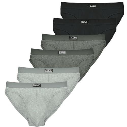 CLALER 6er Pack Herren Slips Baumwolle Weich,Männer Classic Unterwäsche mit Stretch(Schwarz*2+Tiefgrau*2+Hellgrau*2,S) von CLALER