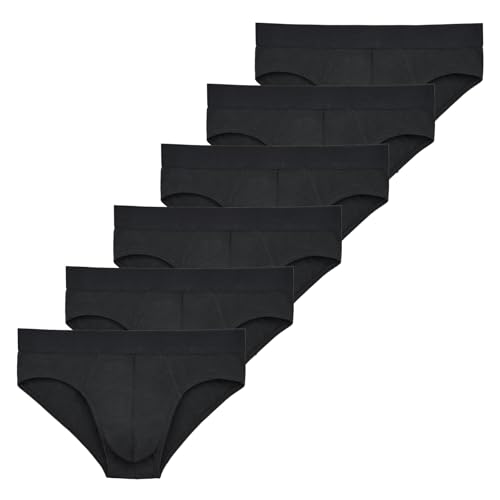 CLALER 6er Pack Slips Herren Baumwolle Weich, Sport Unterhosen Männer Atmungsaktive Unterwäsche mit Stretch(Kein Logo,Schwarz*6,S) von CLALER