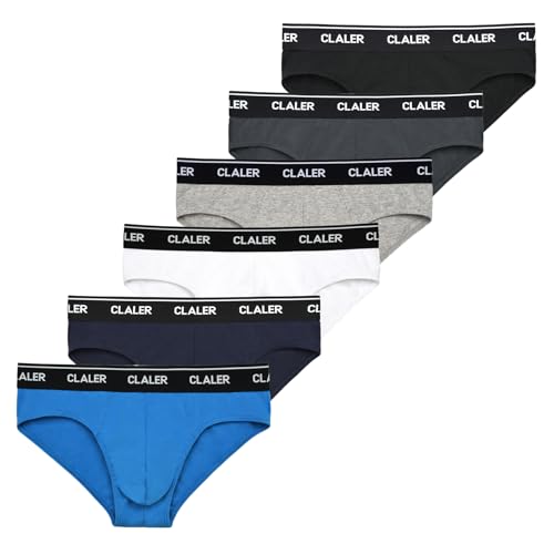 CLALER 6er Pack Slips Herren Baumwolle Weich, Sport Unterhosen Männer Atmungsaktive Unterwäsche mit Stretch(Schwarz*1+Dunkelgrau*1+Hellgrau*1+Weiß*1+Marineblau*1+Königsblau*1,XXL) von CLALER