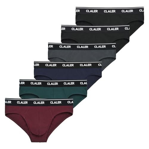 CLALER 6er Pack Slips Herren Baumwolle Weich, Sport Unterhosen Männer Atmungsaktive Unterwäsche mit Stretch(Schwarz*2+ Dunkelgrau*1+Marineblau*1+Dunkelgrün*1+ Weinrot*1,XXL) von CLALER