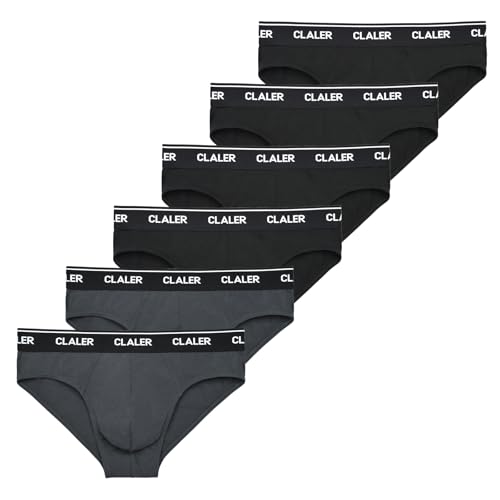 CLALER 6er Pack Slips Herren Baumwolle Weich, Sport Unterhosen Männer Atmungsaktive Unterwäsche mit Stretch(Schwarz*4+Dunkelgrau*2,M) von CLALER