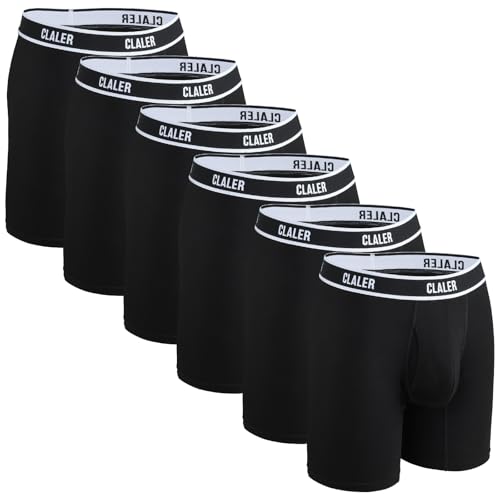 CLALER Bambus Boxershorts Herren Antimikrobiell Unterhosen Männer mit Eingriff Retroshorts Boxer Unterwäsche Stretch Bequem 6er Pack（Schwarz*6,XXL von CLALER