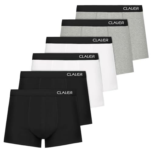 CLALER Boxershorts Herren 6er Pack Baumwolle, Unterhosen Männer Retroshorts, Bequeme und Atmungsaktive Men Unterwäsche(Schwarz*2,Weiß*2,Grau*2,XL) von CLALER