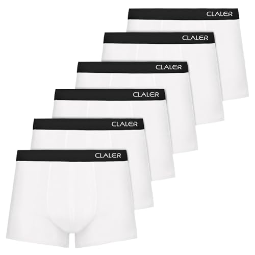CLALER Boxershorts Herren 6er Pack Baumwolle, Unterhosen Männer Retroshorts, Bequeme und Atmungsaktive Men Unterwäsche(Weiß*6,L) von CLALER