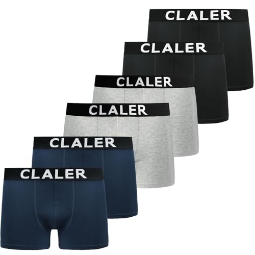 CLALER Boxershorts Herren 6er Pack Baumwolle Unterhosen Männer Retroshorts Bequeme und Atmungsaktive Men Unterwäsche Geeignet für Den Täglichen Sport Im Freien (2 x Schwarz+2 x Blau + 2 x Grau, L) von CLALER