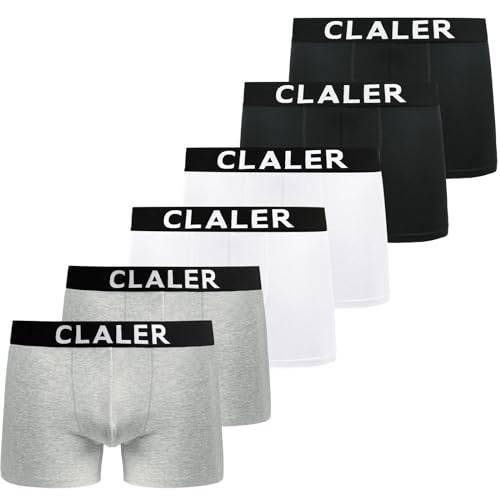 CLALER Boxershorts Herren 6er Pack Baumwolle Unterhosen Männer Retroshorts Bequeme und Atmungsaktive Men Unterwäsche Geeignet für Den Täglichen Sport Im Freien (2 x Schwarz + 2 x Weiß + 2 x Grau, S) von CLALER