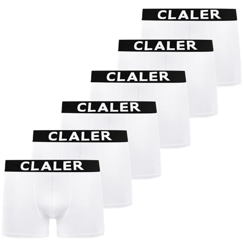 CLALER Boxershorts Herren 6er Pack Baumwolle Unterhosen Männer Retroshorts Bequeme und Atmungsaktive Men Unterwäsche Geeignet für Den Täglichen Sport Im Freien (6 x Weiß, S) von CLALER