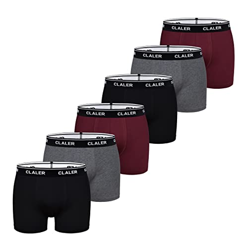 CLALER Herren Boxershorts 6er Pack Baumwolle Men Retroshorts Männer Unterwäsche Unterhosen S,M,L,XL,XXL (Schwarz ×2+Weinrot ×2 + Dunkelgrau ×2, XXL) von CLALER