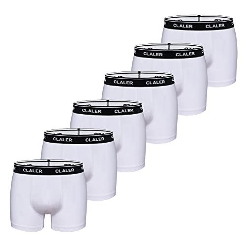 CLALER Herren Boxershorts 6er Pack Baumwolle Men Retroshorts Männer Unterwäsche Unterhosen S,M,L,XL,XXL (Weiß ×6, M) von CLALER