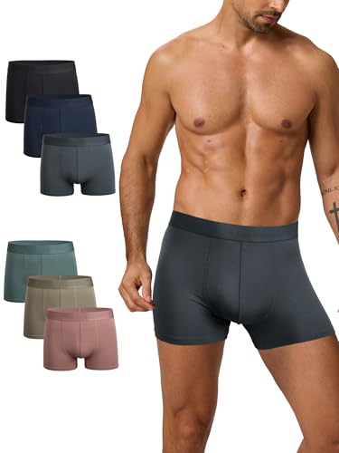 CLALER Herren Boxershorts 6er Pack Modal Unterhosen Männer Retroshorts Unterwäsche Boxer Shorts for Men Atmungsaktiv Stretch Bequeme Underwear Trunks(Schwarz+Blau+Grau+Blaugrau+Kaffee+Hellrosarot,L) von CLALER