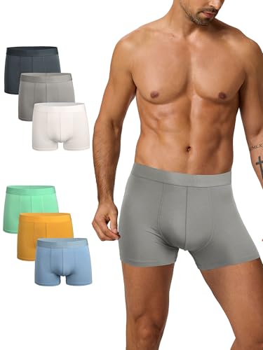 CLALER Herren Boxershorts 6er Pack Modal Unterhosen Männer Retroshorts Unterwäsche Boxer Shorts for Men Atmungsaktiv Stretch Bequeme Underwear Trunks(Dunkelgrau+Hellgrau+Weiß+Grün+Blau+Gelb,XL) von CLALER