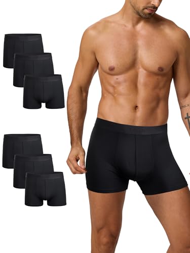 CLALER Herren Boxershorts 6er Pack Modal Unterhosen Männer Retroshorts Unterwäsche Boxer Shorts for Men Atmungsaktiv Stretch Bequeme Underwear Trunks（Schwarz*6,S von CLALER