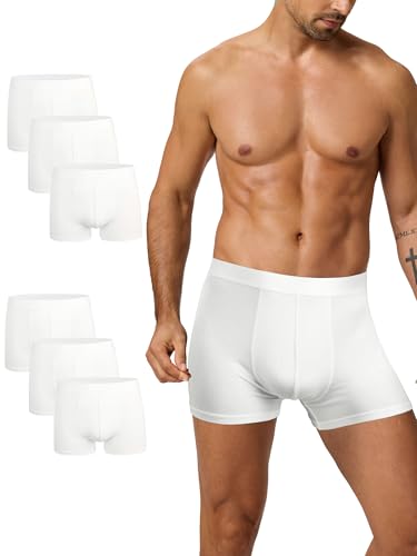 CLALER Herren Boxershorts 6er Pack Modal Unterhosen Männer Retroshorts Unterwäsche Boxer Shorts for Men Atmungsaktiv Stretch Bequeme Underwear Trunks（Weiß*6,M von CLALER