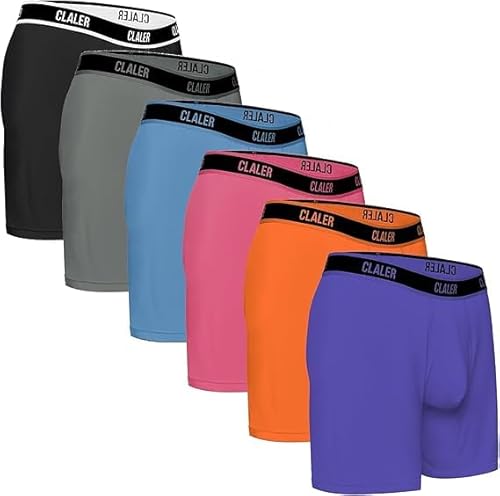 CLALER Herren Boxershorts Economy 6er-Pack Unterhosen Männer Retroshorts Boxer Unterwäsche Bambusfaser Atmungsaktiv Stretch Bequeme(Schwarz*1,Grau*1,Blau*1,Orange*1,Lila*1,Rosa*1,S) von CLALER
