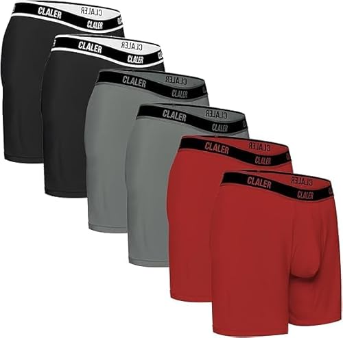 CLALER Herren Boxershorts Economy 6er-Pack Unterhosen Männer Retroshorts Boxer Unterwäsche Bambusfaser Atmungsaktiv Stretch Bequeme(schwarz*2,grau*2,rot*2,M) von CLALER