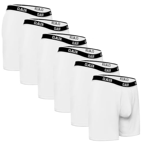 CLALER Herren Boxershorts Economy 6er-Pack Unterhosen Männer Retroshorts Boxer Unterwäsche Bambusfaser Atmungsaktiv Stretch Bequeme(weiß*6,L) von CLALER