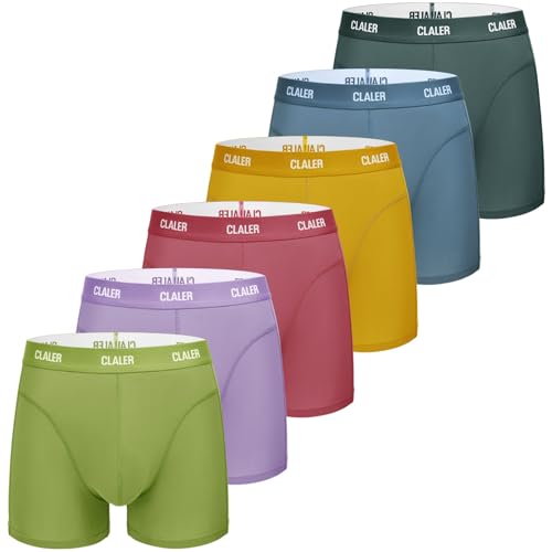 CLALER Herren Boxershorts Modal Unterhosen Männer 6er Pack Retroshorts Unterwäsche Atmungsaktiv Underpants Bequeme Underwear Trunks(Blaugrau+Graublau+Gelb+Rosa+Lila+Bambusgrün,M) von CLALER