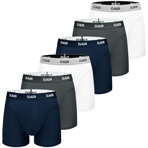 CLALER Herren Boxershorts Modal Unterhosen Männer 6er Pack Retroshorts Unterwäsche Atmungsaktiv Underpants Bequeme Underwear Trunks(Bleigrau*2+Weiß*2+Marineblau*2,XL) von CLALER