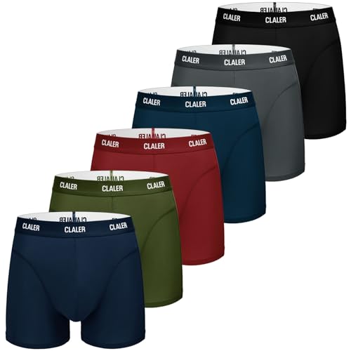 CLALER Herren Boxershorts Modal Unterhosen Männer 6er Pack Retroshorts Unterwäsche Atmungsaktiv Underpants Bequeme Underwear Trunks（Schwarz+Bleigrau+Marineblau+Dunkelblau+Olivgrün+Weinrot,XXL von CLALER