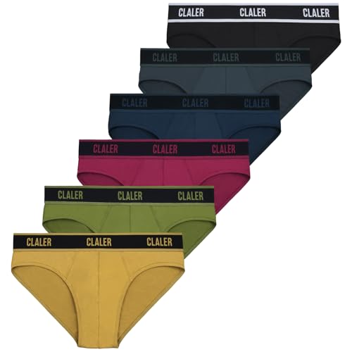 CLALER Slip Herren Bambus Unterhosen Männer Atmungsaktive Unterwäsche mit Stretch Antibakteriell Sport Herren-Slips 6er Pack (Schwarz+Dunkelgrau+Dunkelblau+Dunkelrot+Militärgrün+Ingwergelb,L) von CLALER