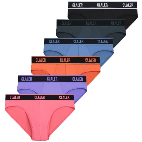 CLALER Slip Herren Bambus Unterhosen Männer Atmungsaktive Unterwäsche mit Stretch Antibakteriell Sport Herren-Slips 6er Pack (Schwarz+Dunkelgrau+Mittelgrau Blau+Orange+Lila+Pink,L) von CLALER