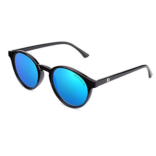 CLANDESTINE - Sonnenbrille Round 12 Black Blue - Blaue HD Nylon Gläser und TR90-Rahmen - Sonnenbrille für Männer und Damen - Mit Smart Vision Technology - Bessere Sicht und Geringere Blendung von CLANDESTINE