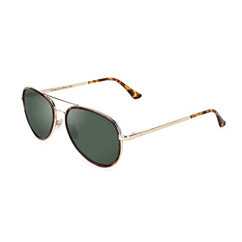 CLANDESTINE - Sonnenbrille A15 Gold Habana Dark Green - HD Nylon Gläser und Edelstahlrahmen in TR90 - Unisex Sonnenbrille - Mit Smart Vision Technology - Bessere Sicht und Geringere Blendung von CLANDESTINE