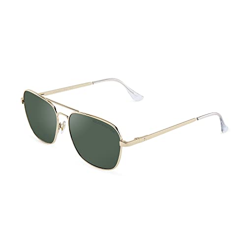 CLANDESTINE - Sonnenbrille B-Pilot 18 Gold Dark Green - Grüne HD Nylon Gläser und Edelstahlrahmen - Sonnenbrille für Männer und Damen - Smart Vision Technology - Bessere Sicht und Geringere Blendung von CLANDESTINE