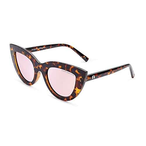CLANDESTINE - Sonnenbrille Gatto 7 Habana Rose - Rosa Polarisierte Verspiegelte Gläser & Kunststoffrahmen - Sonnenbrille für Männer & Damen - Smart Vision Technology - Bessere Sicht, Weniger Blendung von CLANDESTINE