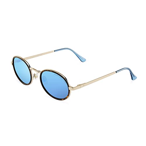 CLANDESTINE - Sonnenbrille Ovo 17 Gold Matte Habana Ice Blue - Blaue Nylon Gläser und Stahlrahmen - Sonnenbrille für Männer & Damen - Mit Smart Vision Technology - Bessere Sicht, Geringere Blendung von CLANDESTINE