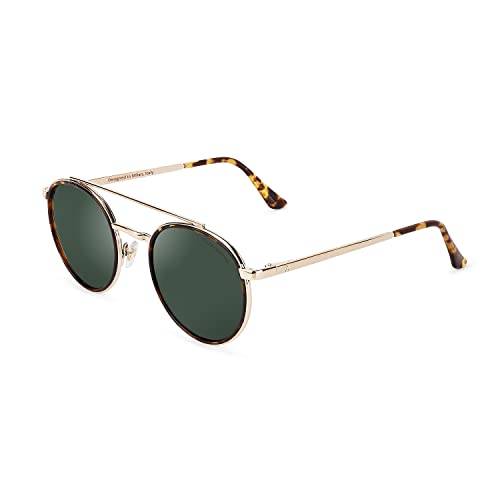 CLANDESTINE - Sonnenbrille Pure 16 Gold Habana Dark Green - Dunkelgrüne Nylon Gläser und Stahlrahmen - Sonnenbrille für Männer & Damen - Smart Vision Technology - Bessere Sicht und Geringere Blendung von CLANDESTINE