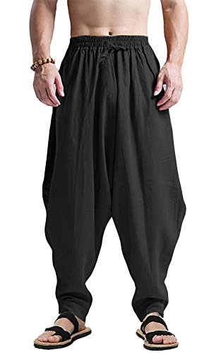 CLANMILUMS Haremshose für Herren und Damen, Baggy Hippie Boho Gypsy Yoga Aladdin, schwarz, XXL von CLANMILUMS