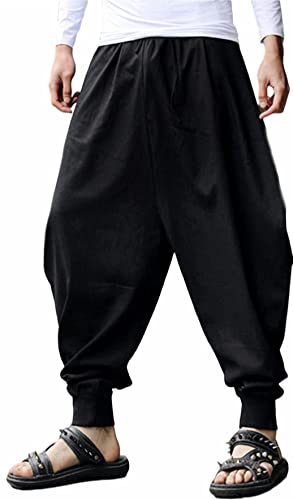 CLANMILUMS Herren Baumwolle Baggy Haremshose Casual Drop Crotch Hose, schwarz 2, 3X-Groß von CLANMILUMS